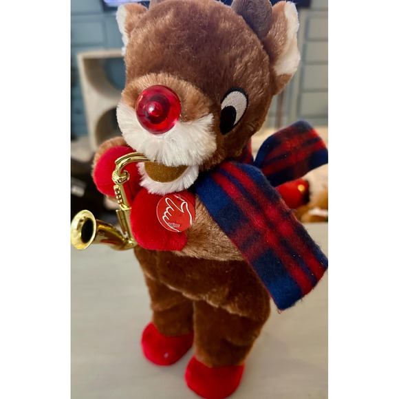Rudolph The Red Nosed Reindeer Plush Saxophone Animated Christmas Decor - Picture 1 of 7